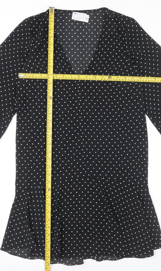 ASOS Design Women’s Black Polka Dot Shift Dress Size 6 Long Sleeve V-Neck
