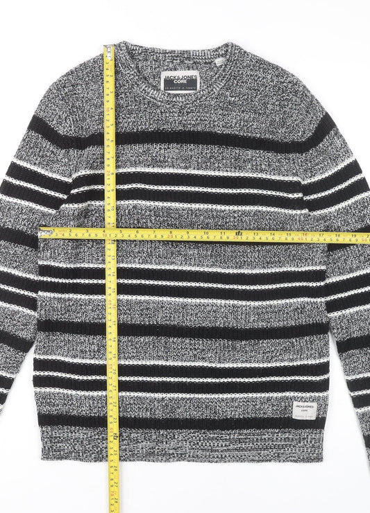 Jack & Jones Men’s Grey Striped Pullover Jumper Size S Crew Neck Knit