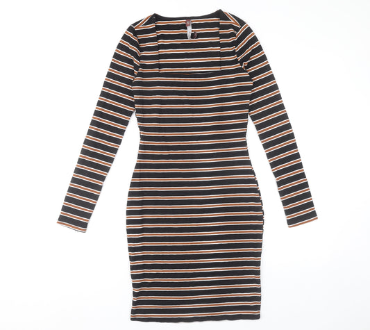 By Swan Women Black Brown Striped Bodycon Dress Size S