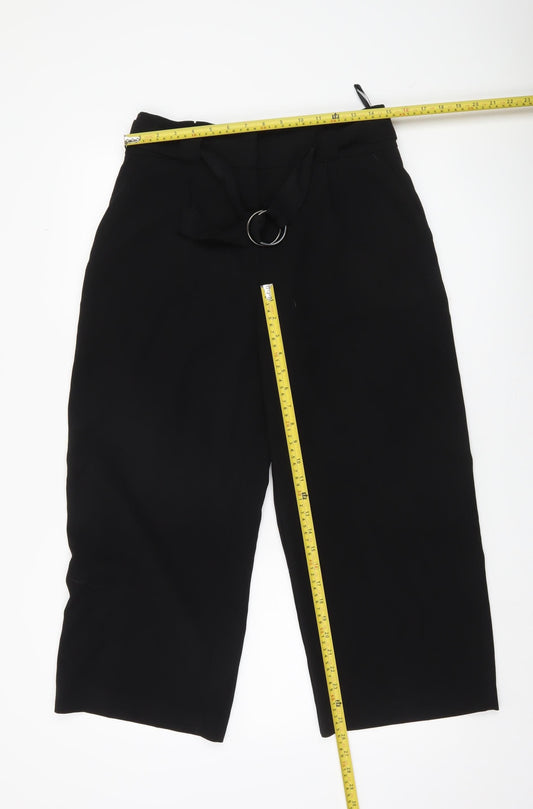 New Look Womens Black Size 12 Cropped Wide Leg Belted Trousers
