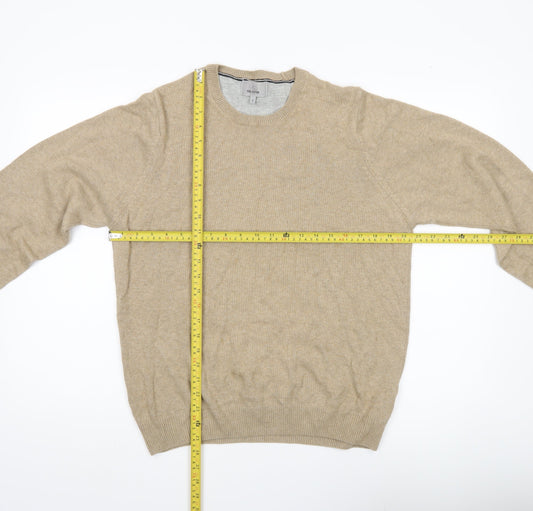 Marks and Spencer Mens Beige Cotton Crew Neck Jumper Size S