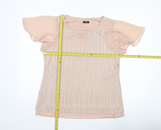 M&Co Women’s Beige Blouse Size 16 Flutter Sleeve Scoop Neck