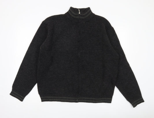Republic Mens Black XL Full Zip Wool Blend Mock Neck Jumper