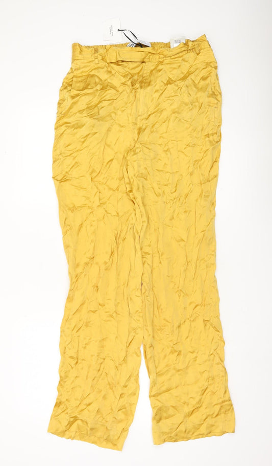 Womens UK Size L Zara Relaxed Fit CasualTravelParty/Cocktail Yellow Trousers