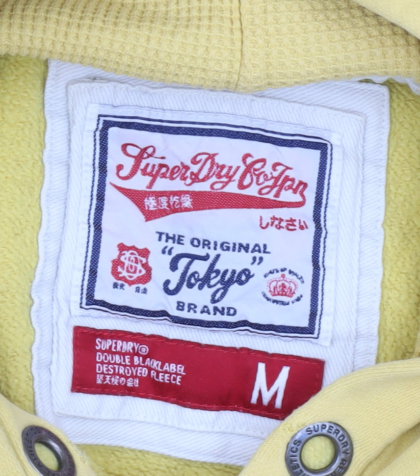 Superdry Mens Yellow Pullover Hoodie Size M Graphic Logo Sweatshirt