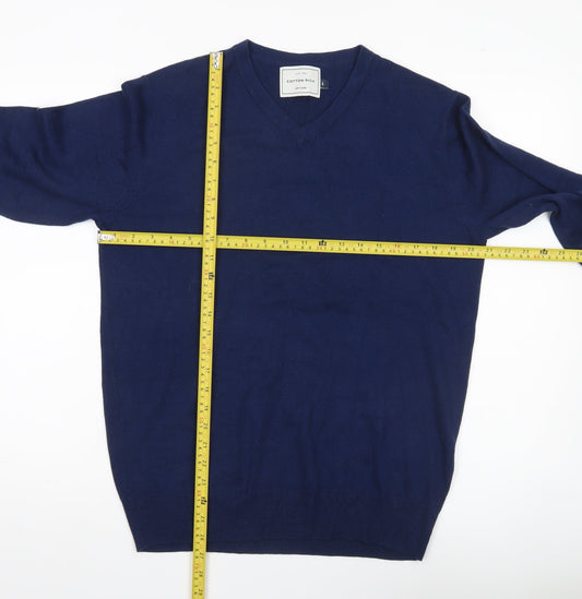 John Lewis Men's Blue Cotton Blend V-Neck Jumper Size S