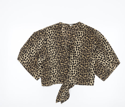 River Island Womens Brown Leopard Wrap Blouse Size 8