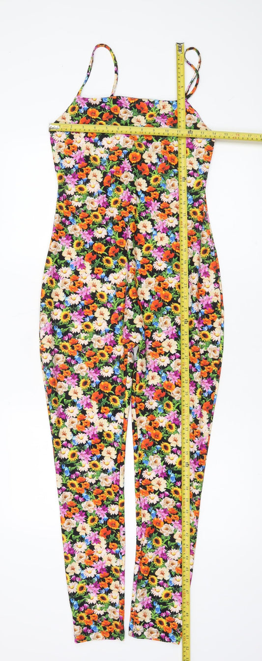 Zara Women Multicoloured Floral Catsuit Jumpsuit Size L Sleeveless