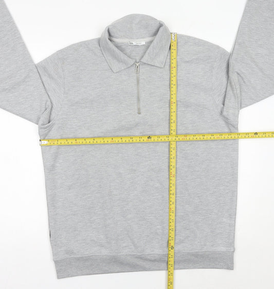 Zara Men’s Grey Collared 1/2 Zip Sweatshirt Size M Regular Fit