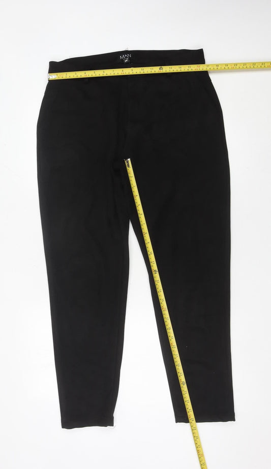 boohooMAN Mens Black Chino Trousers Size 34 Regular Fit Tapered