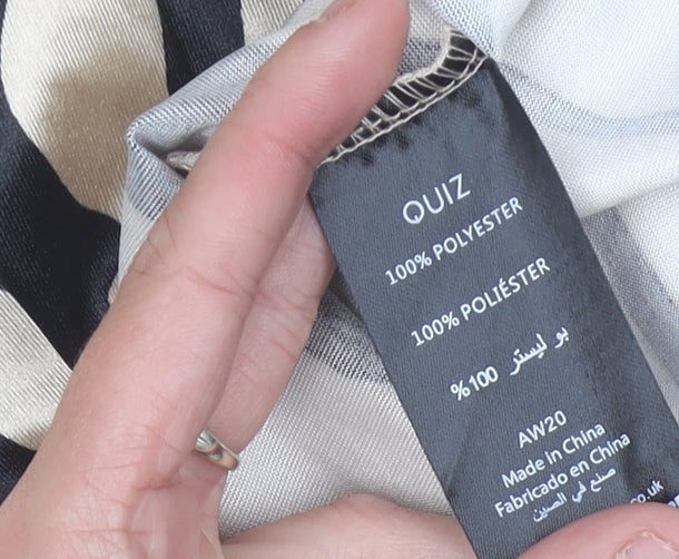 Quiz Women’s Beige Animal Print Bodycon Dress Size 12 Puff Sleeve