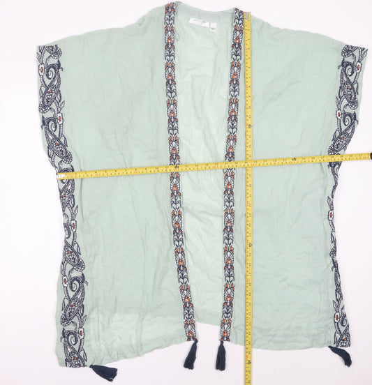 Accessorize Women’s Green Cotton Kimono Blouse UK 12 Boho Tassel
