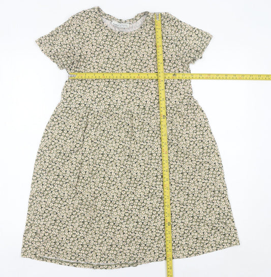 Pull&Bear Women’s Green Floral Skater Dress Size S Short Sleeve
