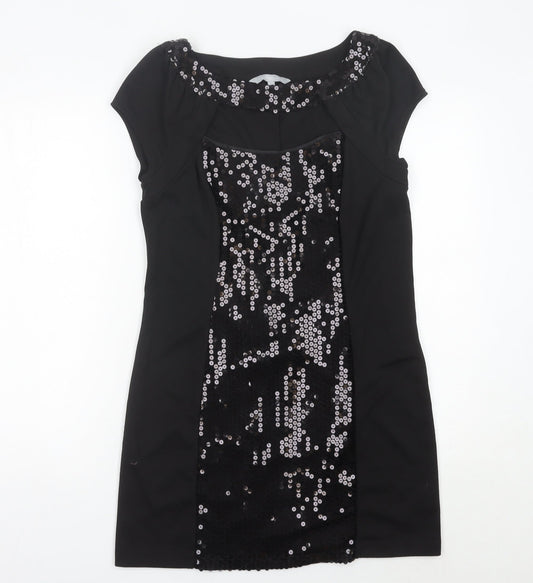 Additional front view of Red Herring Women’s Black Sequin Short Sleeve Bodycon Dress, size UK 14