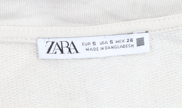 Zara Women Beige Collared Pullover Sweatshirt Size S