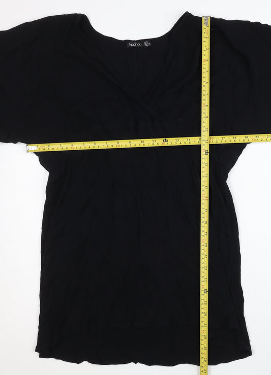 Boohoo Women’s Black Viscose Shift Dress Size 16 3/4 Sleeve V-Neck