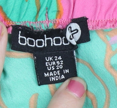 Boohoo Womens Pink Floral A-Line Midi Skirt Size 24 Plus