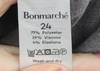 Bonmarché Women Grey Size 24 Plus Straight Leg Trousers