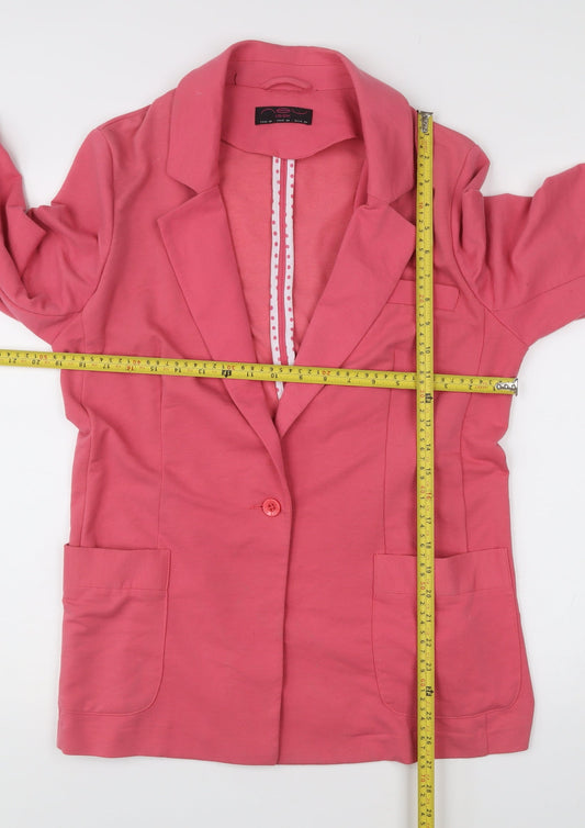New Look Women Pink Blazer UK 16 One Button 3/4 Sleeve