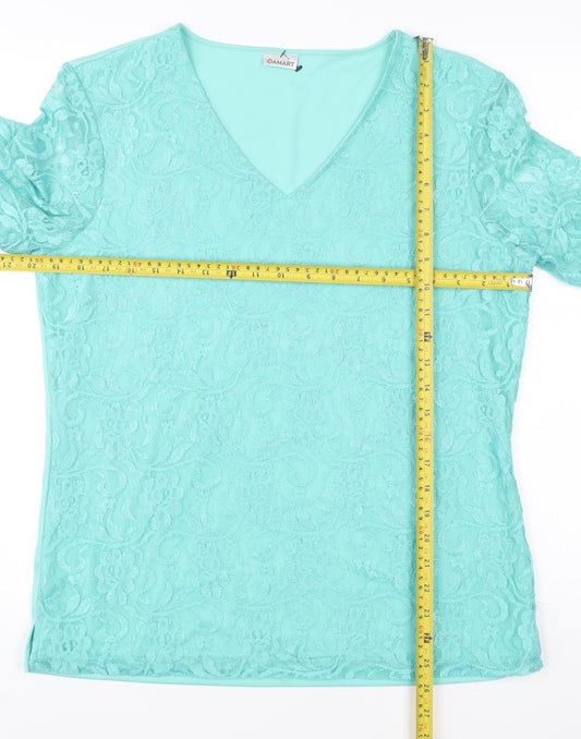 Damart Women’s Blue Lace V-Neck Short Sleeve T-Shirt Top M