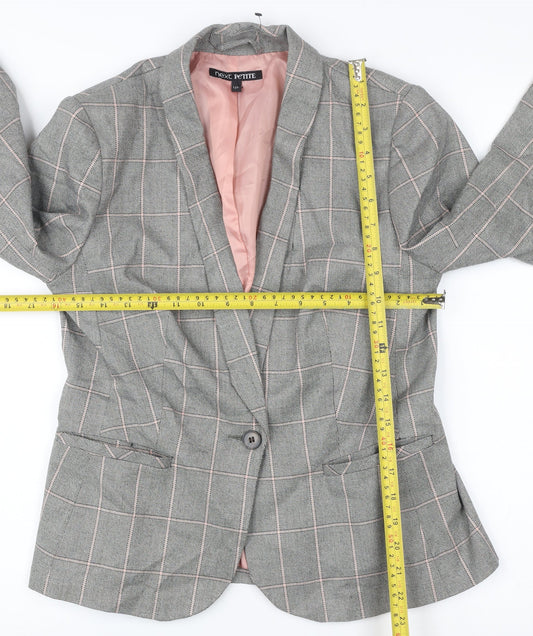 Next Petite Grey Check Blazer Women Size 12P Single-Breasted