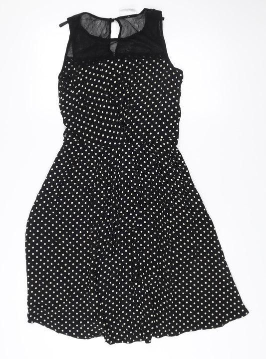 Additional front view of Wallis Petite Women's Black Polka Dot Fit & Flare Dress, size 10