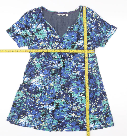 FatFace Women Blue Floral Cotton A-Line Knee Length Dress Size 14