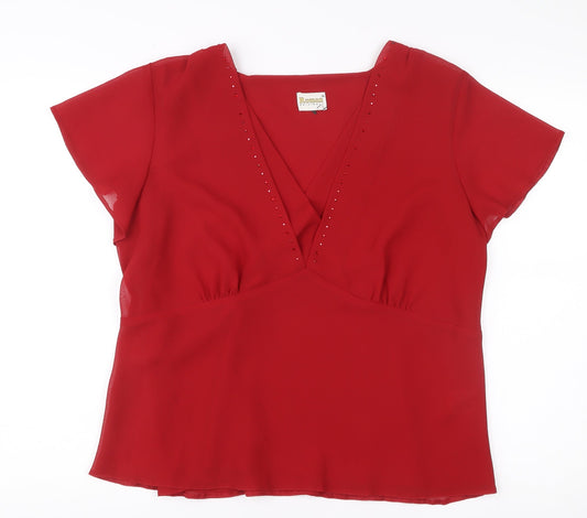 Additional front view of Roman Originals Women Red, size 18, Wrap Blouse V-Neck Short Sleeve