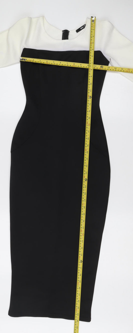 TFNC London Women's Black White Colourblock Sheath Midi Dress Size S