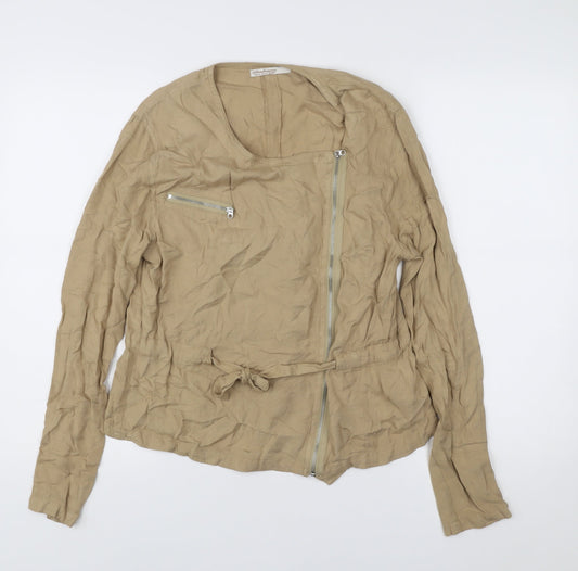 Womens UK Size 10 Stradivarius Beige Biker Coat
