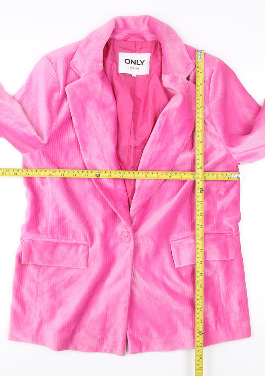ONLY Women Pink Velvet Tailored Blazer Jacket Size S