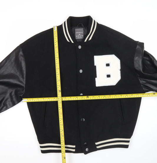 Primark Womens XS Black Varsity Jacket Wool Blend Snap Casual