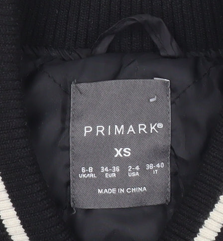 Primark Womens XS Black Varsity Jacket Wool Blend Snap Casual