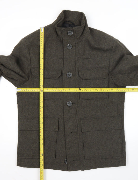 George Men's Brown Military Jacket Small 36-38" Regular Fit Wool Blend