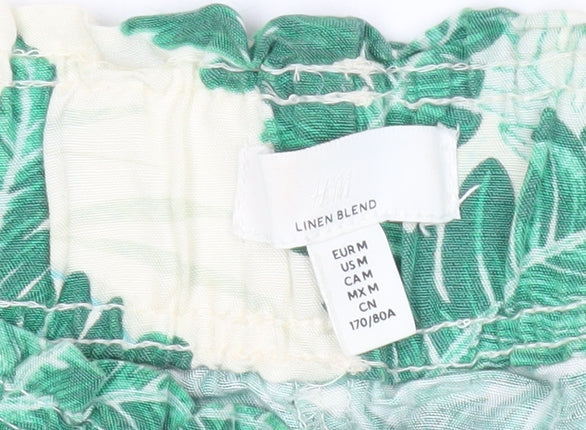 H&M Women’s Green Tropical Print Linen Blend Paperbag Shorts M