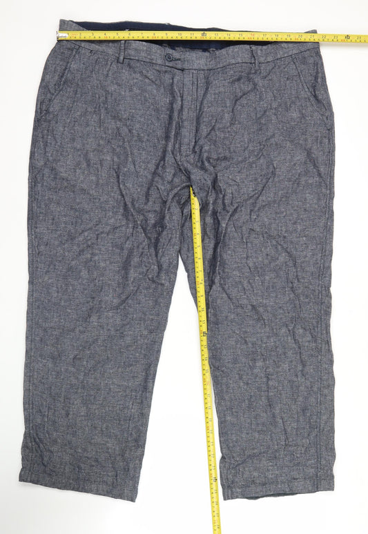 Samuel Windsor Men's Blue Linen Cotton Chino Trousers 46S Straight Leg