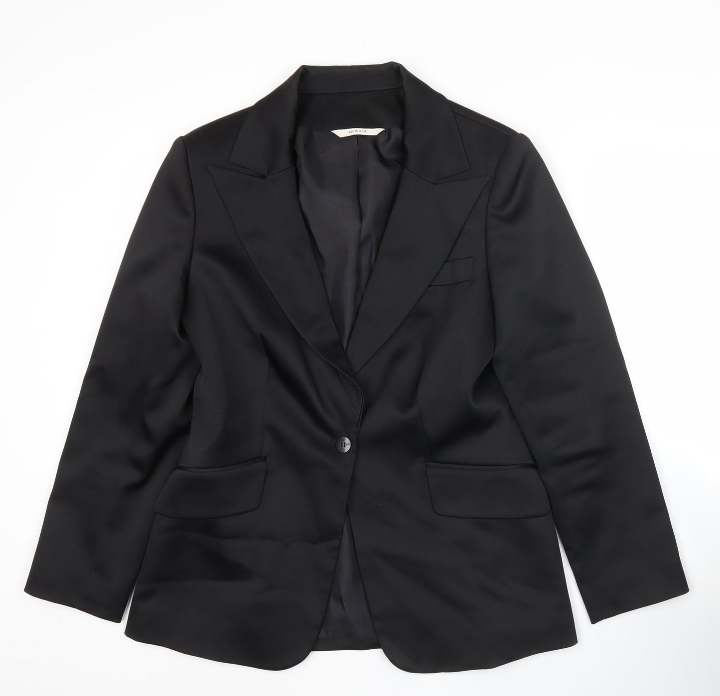 George Womens Black Size 12 Single-Breasted Blazer Jacket Workwear