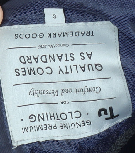 TU Mens Grey Wool Blend Herringbone Overcoat Size S Stand Collar