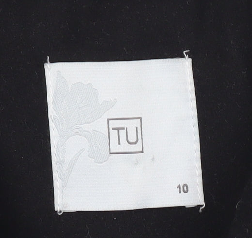 TU Womens Black Polyester Buttoned Mid-Length Overcoat Size 10