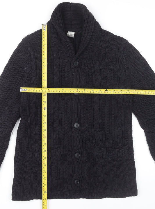 GAP Mens Black XS Cable Knit Cotton Cardigan Jumper