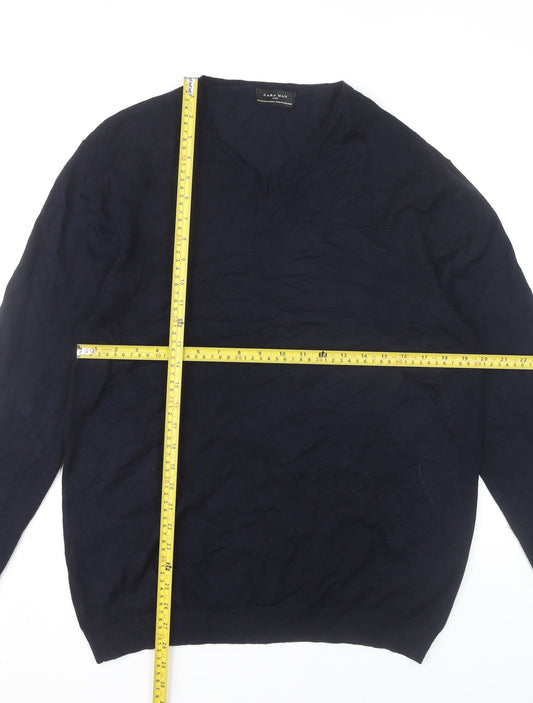 Zara Man Mens Blue XL V-Neck Pullover Jumper Long Sleeve Knit