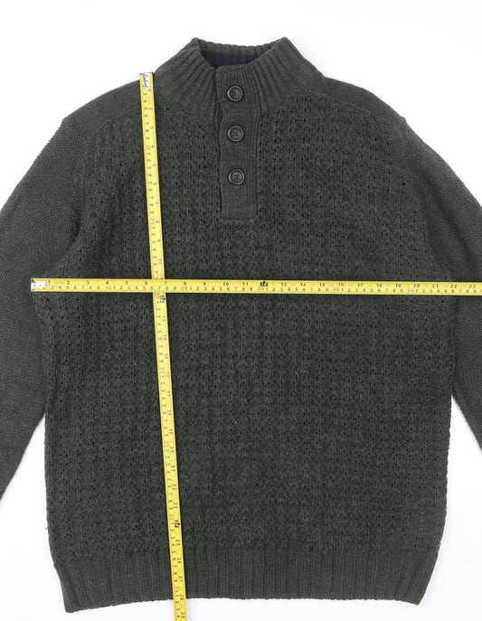 James Pringle Men’s Green Waffle Knit Henley Jumper Size L