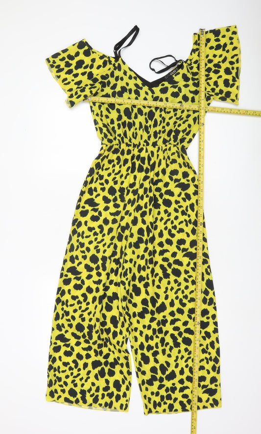 Quiz Women’s Yellow Animal Print Cold Shoulder Jumpsuit Size 10