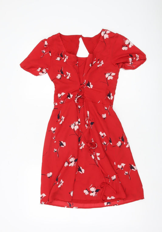 Abercrombie & Fitch Women’s Red Floral XS A-Line Short Sleeve Dress