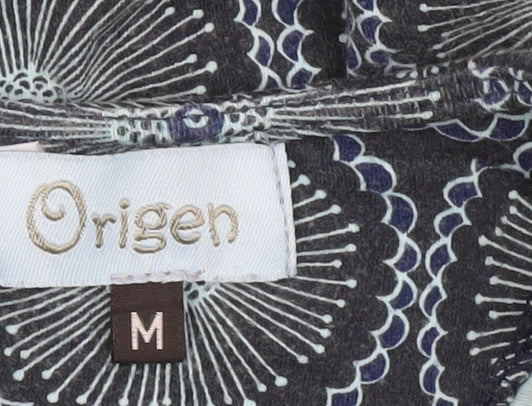 Origen Women Blue Geometric A-Line Dress Size M Short Sleeve