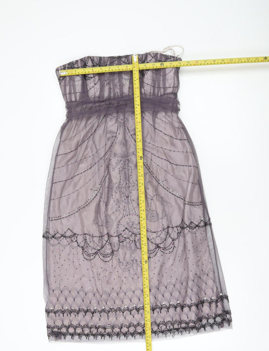 Coast Women Purple Strapless Embroidered Knee Length Party Dress Size 16