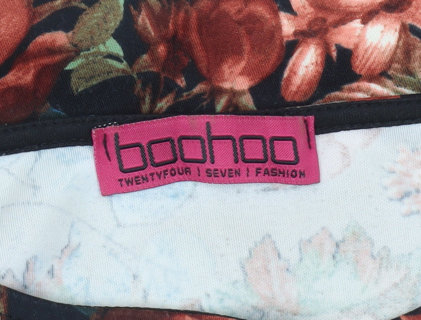 Boohoo Womens Multicoloured Floral T-Shirt Size 6 Short Sleeve