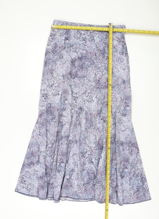 Peruvian Connection Womens Purple Floral Midi Trumpet Cotton Skirt Size 8
