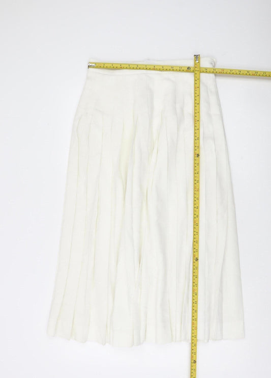 Country Casuals Women Ivory Pleated Midi Skirt Size 14 Polyester Viscose