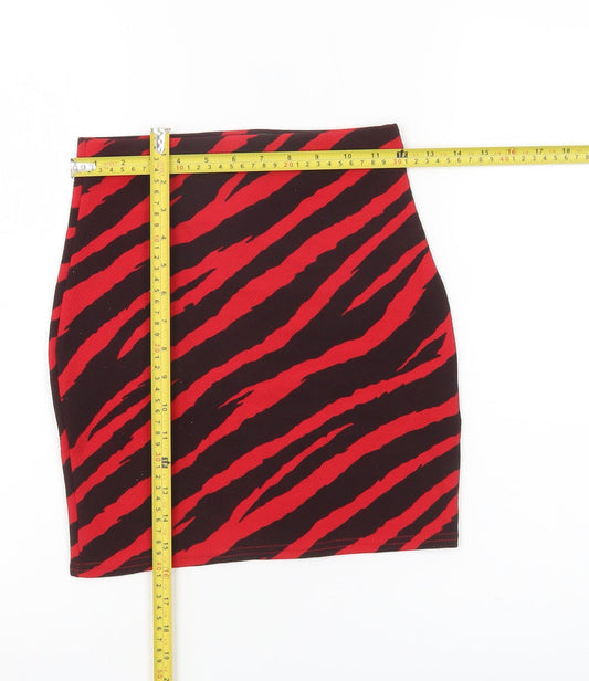 PrettyLittleThing Women’s Red Animal Print Bodycon Skirt UK 8
